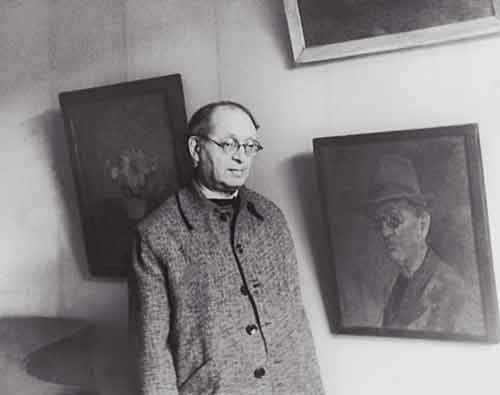 Р.Р.Фальк на своей выставке в квартире С.Т.Рихтера. Осень 1956 года. Частный архив, Москва. Публикуется впервые