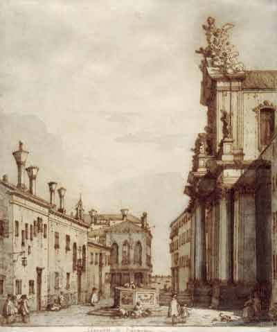 Джованни Антонио Канале (Каналетто). Площадь перед церковью Иезуитов в Венеции. Вторая четверть XVIII века. Перо, кисть, коричневые чернила, акварель
