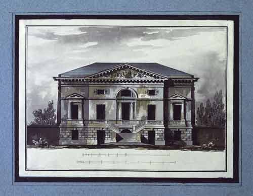 Джакомо Кваренги. Фасад виллы Уитворта. 1790-е годы. Кисть, перо, тушь, акварель, карандаш
