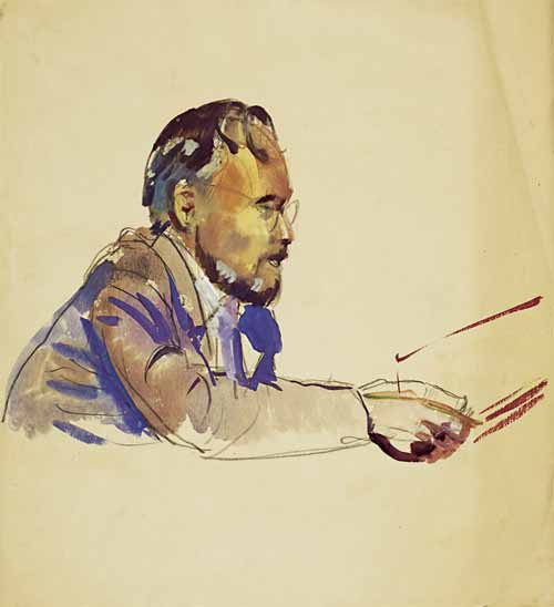Л.Жегин. Портрет Л.М.Тарасова. 1957. Бумага, акварель, карандаш. 29х32 см
