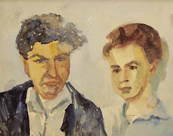 Двойной портрет. Л.Жегин рисовал Мишу, а М.Тарасов рисовал Л.Ф.Жегина. 1957. Бумага, акварель. 27,5х35,5 см	
