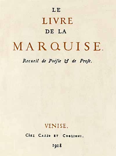Обложка сборника «Le livre de la marquise» («Книга маркизы») с иллюстрациями К.Сомова (Venise, Chez Cazzo et Coglioni, 1918)
