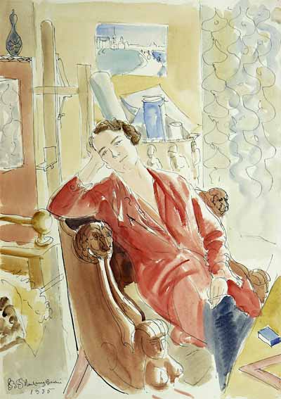 Портрет жены в кресле (Е.В.Торлецкая). 1935. Бумага, тушь, перо, акварель. Тульский областной художественный музей
