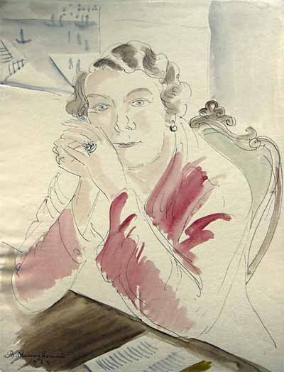 Портрет жены (Е.В.Торлецкая). 1933. Бумага, тушь, перо, акварель. ГТГ. Публикуется впервые
