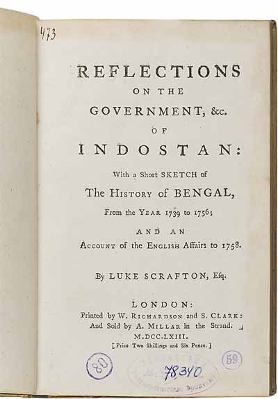   : Scrafton Luke. Reflections on the Government, &c. of Indostan: With a Short Sketch of The History of Bengal... London, 1763.  .    ... , 1763. , .    .       ,      .      16  17     ,  : eclipses calculees ( ), 

