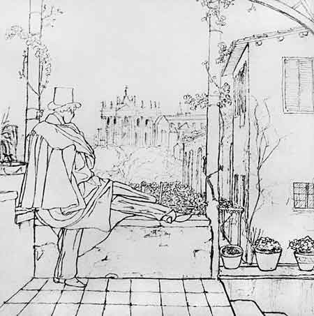 Гоголь на вилле Зинаиды Волконской. Рисунок В.А.Жуковского. Рим. 1839

