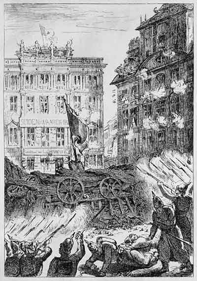 Революция в Германия. Баррикады у ратуши в Кёльне. 1848
