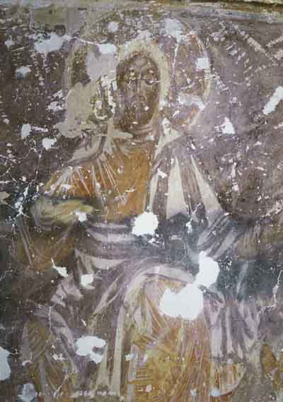 Христос. Фрагмент композиции «Преполовение» на восточной стене северного рукава собора Рождества Богородицы Снетогорского монастыря. 1313
