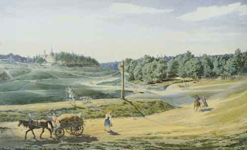 Овстуг. Дорога на мельницу. Акварель О.А.Петерсона. 1861
