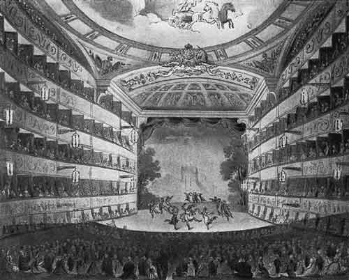 Т.Роуландсон. Зрительный зал лондонского Королевского театра. 1800
