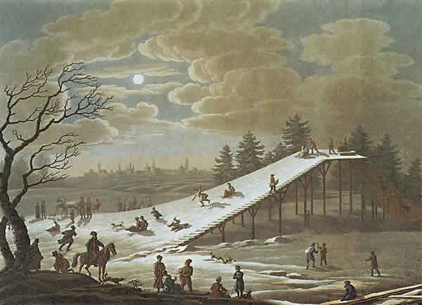 Ледяные горки на Иртыше при Тобольске. 1812. Рисовал и гравировал Е.Корнеев