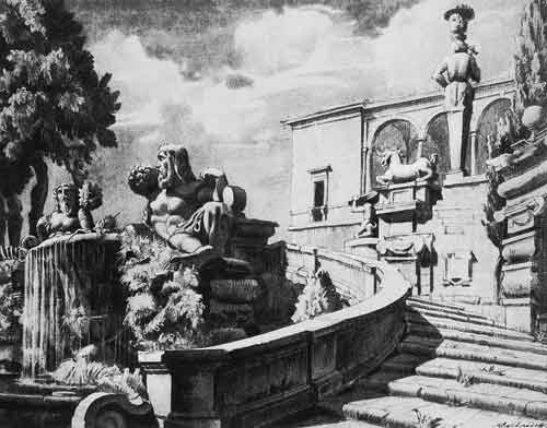 Андрей Белобородов. Рим. Фонтан и палаццо. 1950-е годы
