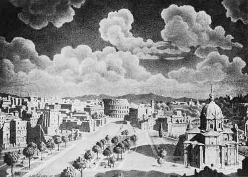 Андрей Белобородов. Панорама Рима с видом на Колизей. 1950-е годы
