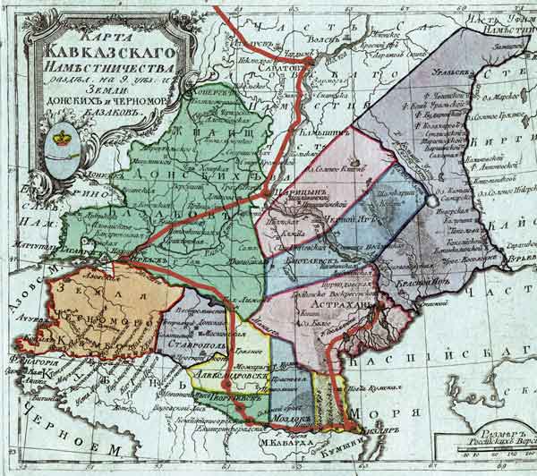 Схема маршрута экспедиции генерала Спренгтпортена на карте Кавказского наместничества из Атласа Российской империи. 1796
