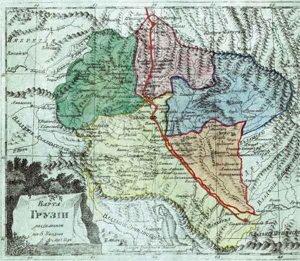 Схема маршрута А.Х.Бенкендорфа на карте Грузии из Атласа Российской империи. 1796
