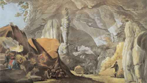 Вход в Антипаросскую пещеру. 1809. Гравюра А.Г.Ухтомского по рисунку Е.М.Корнеева

