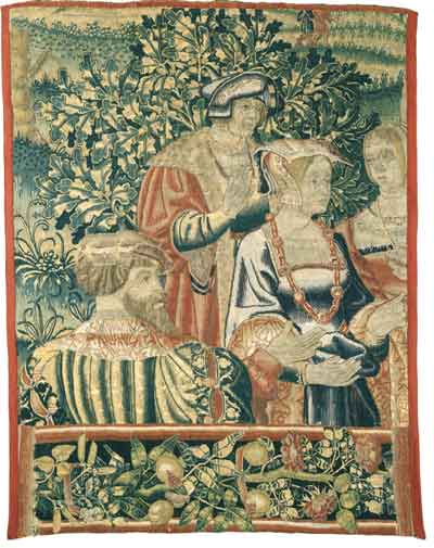 Фрагмент шпалеры с изображением мужских и женских фигур на фоне дуба. Фландрия, Брюссель. Первая четверть XVI века. ГЭ
