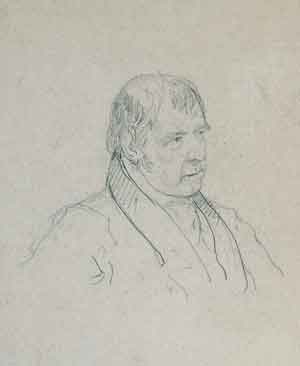 А.П.Брюллов. Портрет В.Скотта. 1826. Бристольский картон, карандаш. ВМП
