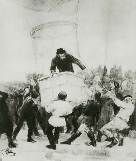 Полет Д.И.Менделеева на воздушном шаре. Акварель работы И.Репина. 1887
