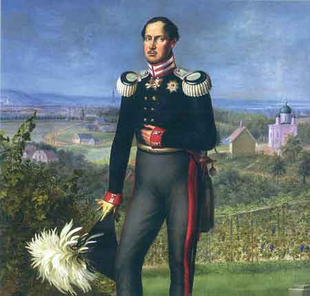 Прусский король Фридрих Вильгельм III на фоне Русской колонии Александровка
