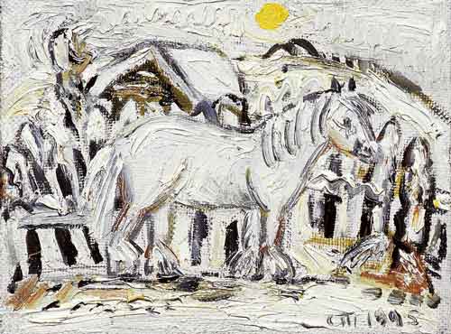С.В.Тарасова. Белая лошадь. 1995. Холст, масло. 16х21
