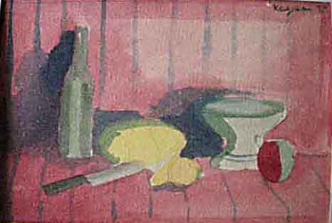 Коджак А.Ю. (1907-1983). Натюрморт на красной драпировке. 1935. Акварель. Из коллекции Ю.Шибанова
